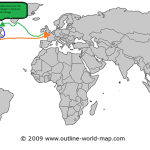 Călătoria lui John Cabot | sursa: outline-world-map.com