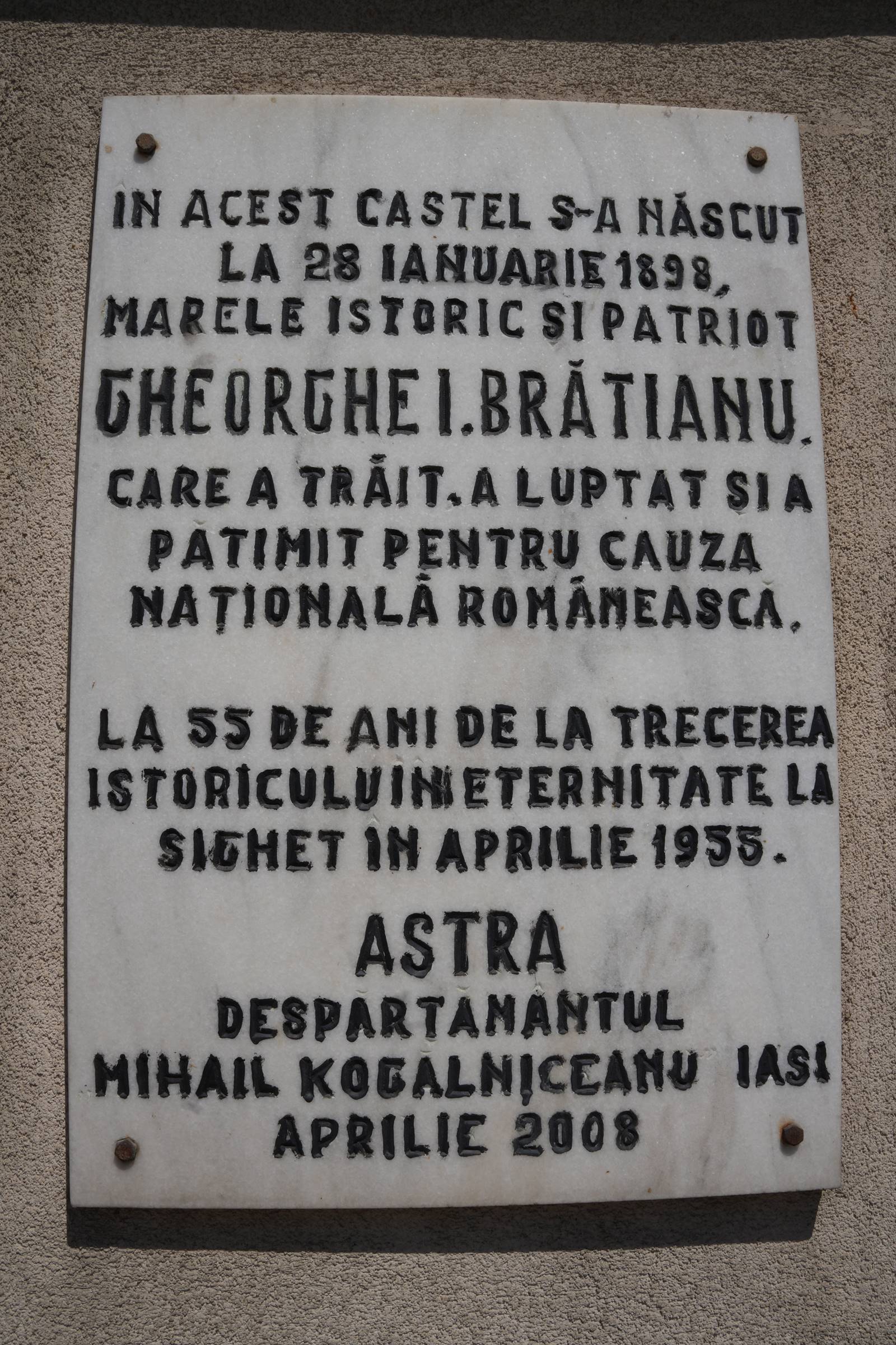 Placă comemorativă (locul nașterii lui Gheorghe Brătianu)
