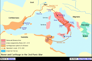 Roma și Cartagina în timpul celui de-Al Doilea Război Punic | sursa: hyperhistory.com