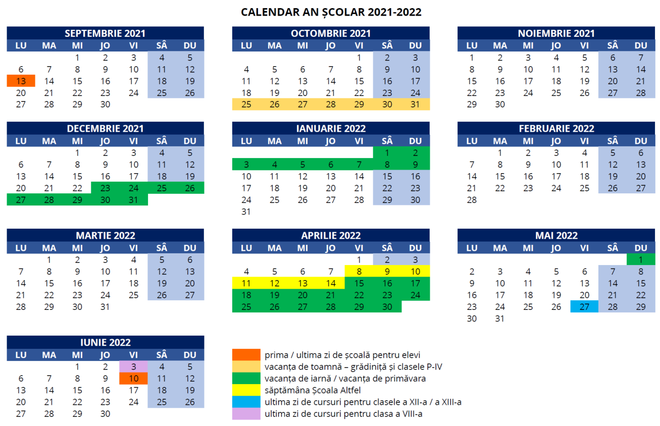 Calendar an școlar 2021-2022