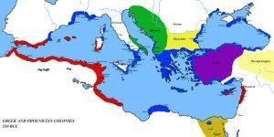 Coloniile grecești și feniciene (550 î.Hr.) | sursa: Javierfv1212 - worldhistory.org