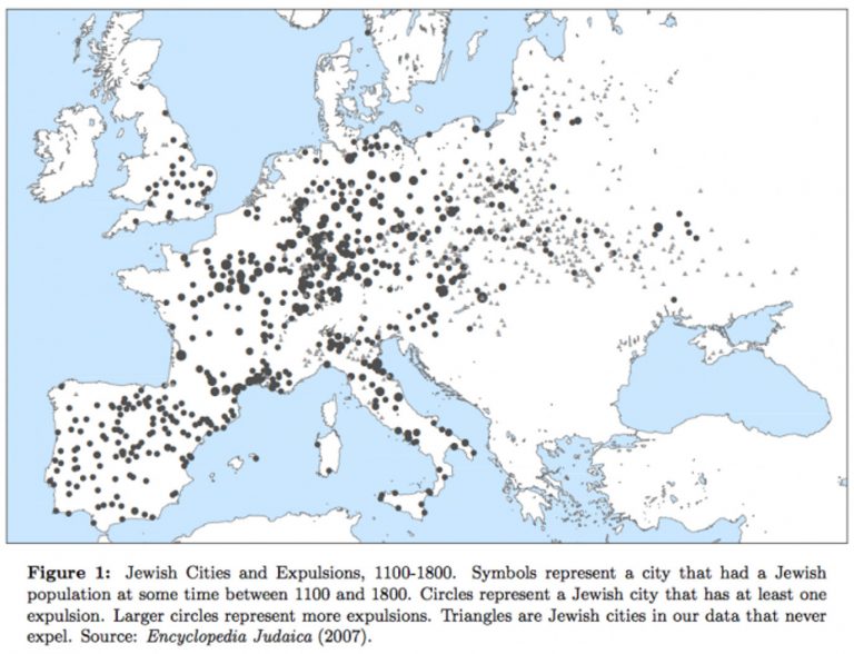Expulzarea evreilor din orașele europene (1100-1800) | sursa: jewishstudies.washington.edu