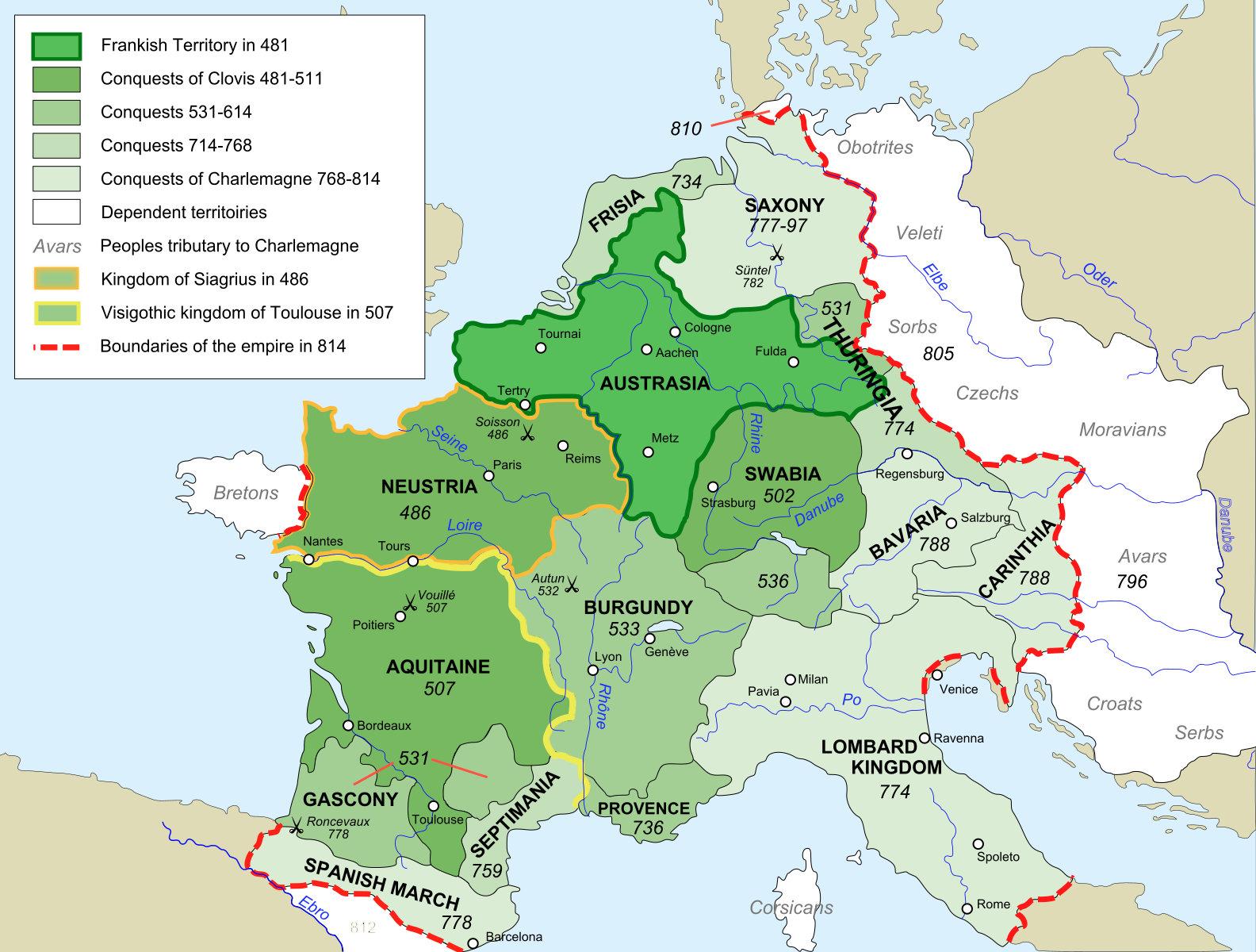 Regatul franc între anii 481-814 | sursa: wikipedia.org