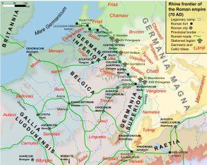 Frontiera de pe Rin a Imperiului Roman (anul 70) | sursa: Hans Erren - worldhistory.org