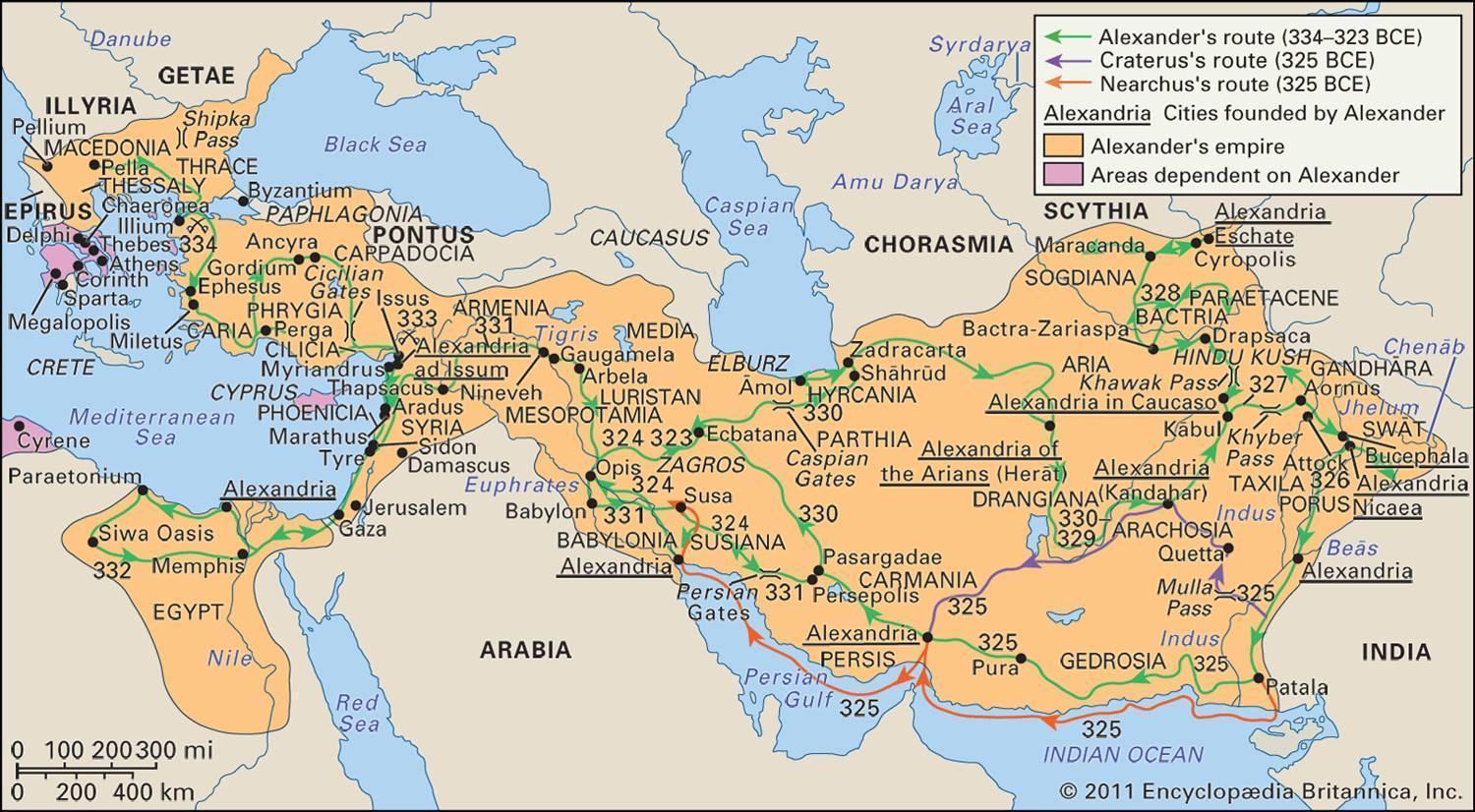 Imperiul Macedonean la apogeu | sursa: britannica.com