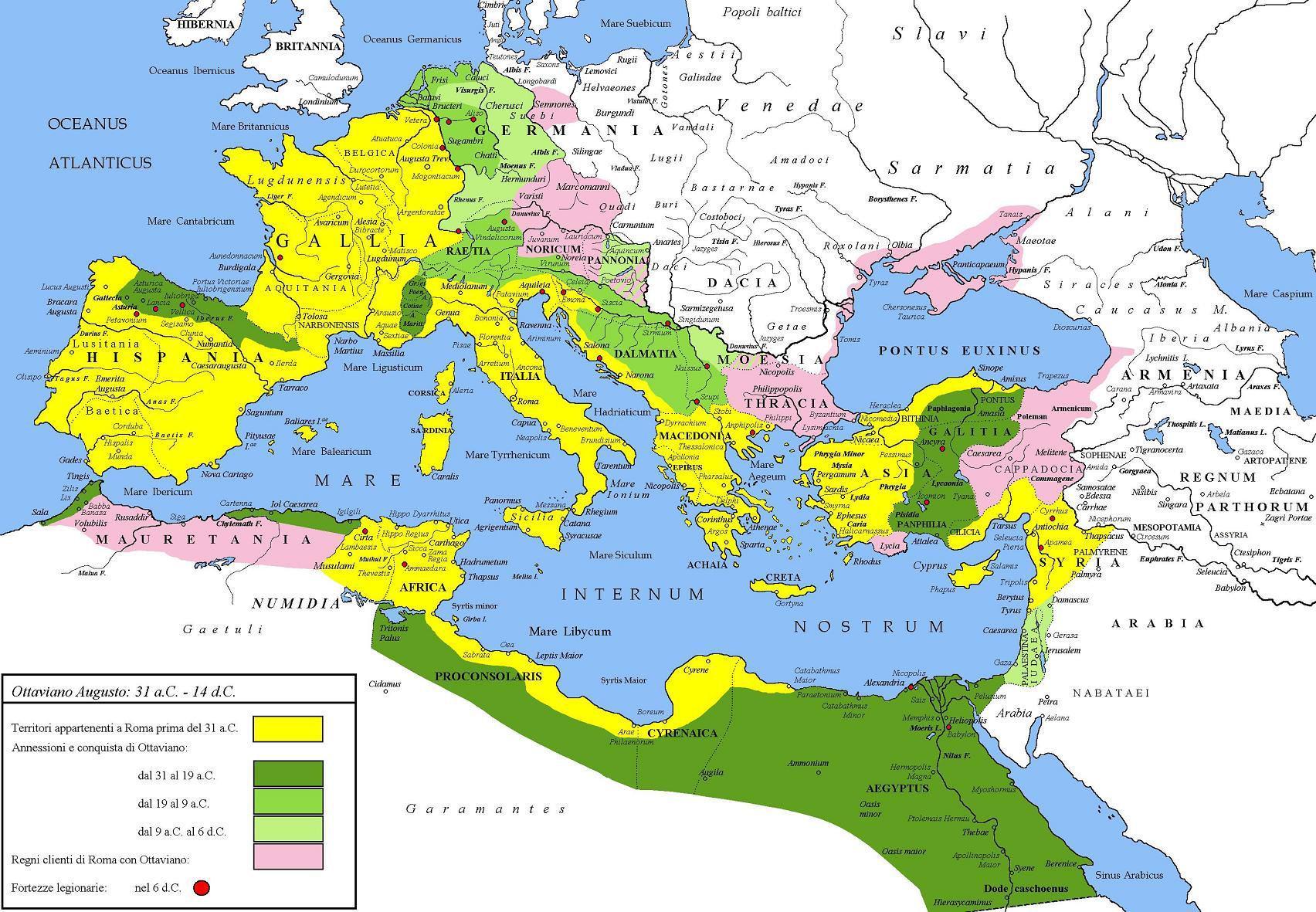 Imperiul Roman în timpul împăratului Octavian Augustus | sursa: Cristiano64 - worldhistory.org