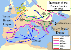 Invaziile cu care s-a confruntat Imperiul Roman între anii 100-500 | sursa: MapMaster - worldhistory.org