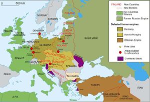 Noile granițe din Europa după Primul Război Mondial | sursa: wikimedia.org