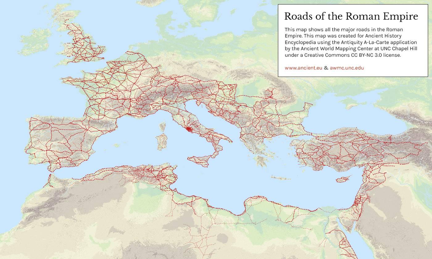 Rețeaua de drumuri din Imperiul Roman | © Jan van der Crabben - worldhistory.org