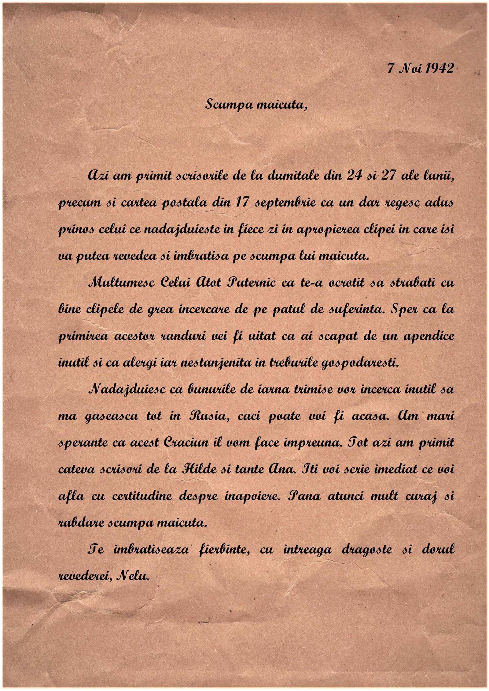 Scrisoare de pe front din 7 noiembrie 1942