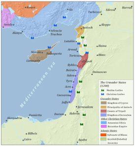 Teritoriile controlate de statele cruciate în anul 1200 | sursa: ExploreTheMed - worldhistory.org